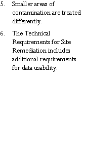 Text Box: Smaller areas of contamination are treated differently.The Technical Requirements for Site Remediation includes additional requirements for data usability.