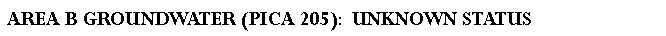 Text Box:  AREA B GROUNDWATER (PICA 205):  UNKNOWN STATUS