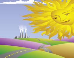 Image of Sun emitting light energy to the earth below 