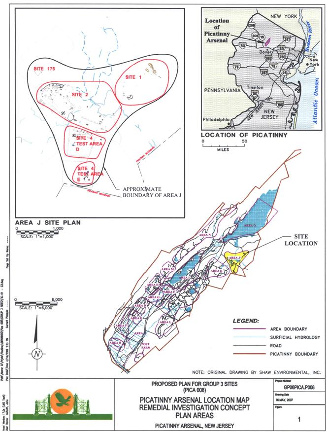 Map of Picatinny Arsenal region and of the Group 3 Sites - courtesy of Arcadis / Army